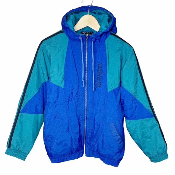 Vintage 80s Adidas Color Block Trefoil Nylon Puffer Jacket - Picture 2 of 10